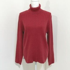 Anne Klein Sport Red Turtleneck Cable Knit Sweater